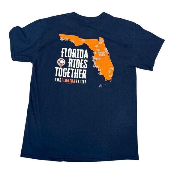 Harley-Davidson Florida Hurrican Relief Relief Navy T-Shirt L Cotton Unisex Tee - Picture 3 of 5